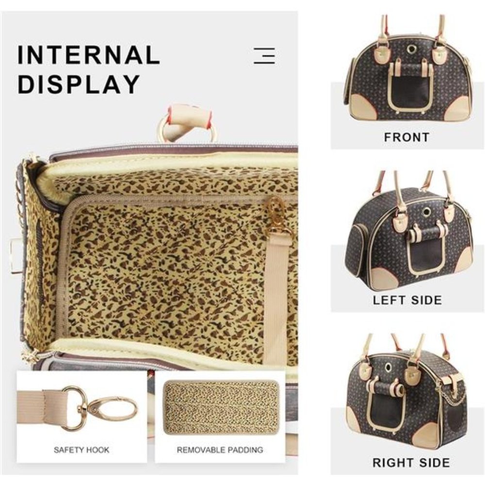 Fashion Dog Carrier PU Leather Dog Handbag Dog Purse Cat Tote Bag Perown, Large - Picture 7 of 8
